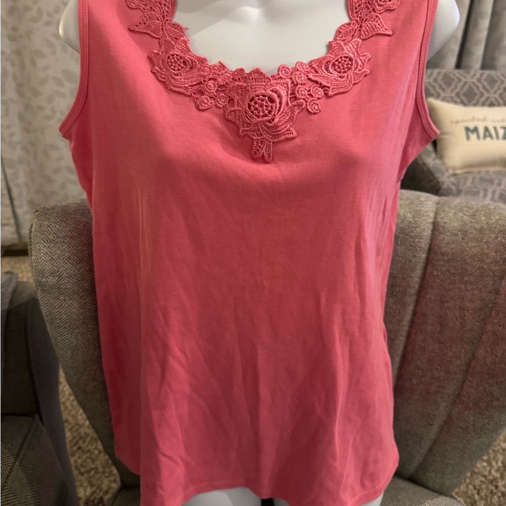 Alia Coral Tank Top with Floral Lace